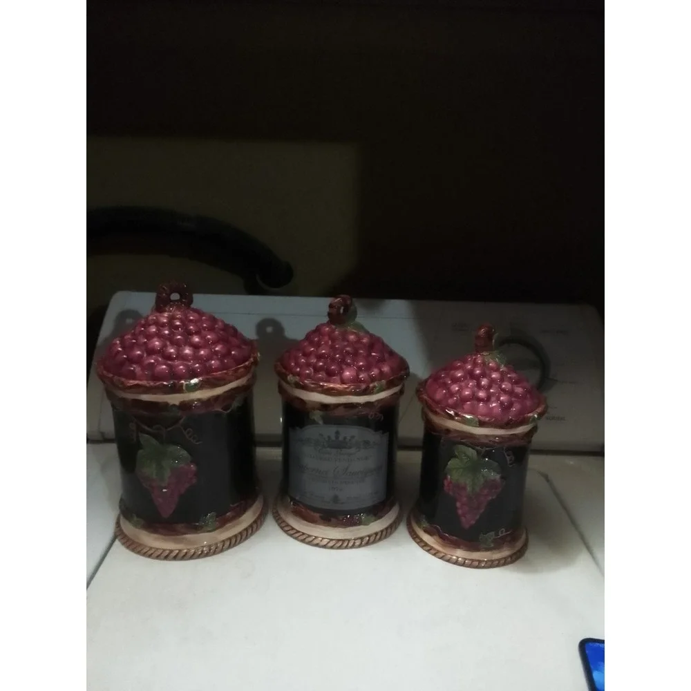 Set Of 3 Heartfelt Kitchen Creations VTG 1990's Grape Cluster Wine Edition...